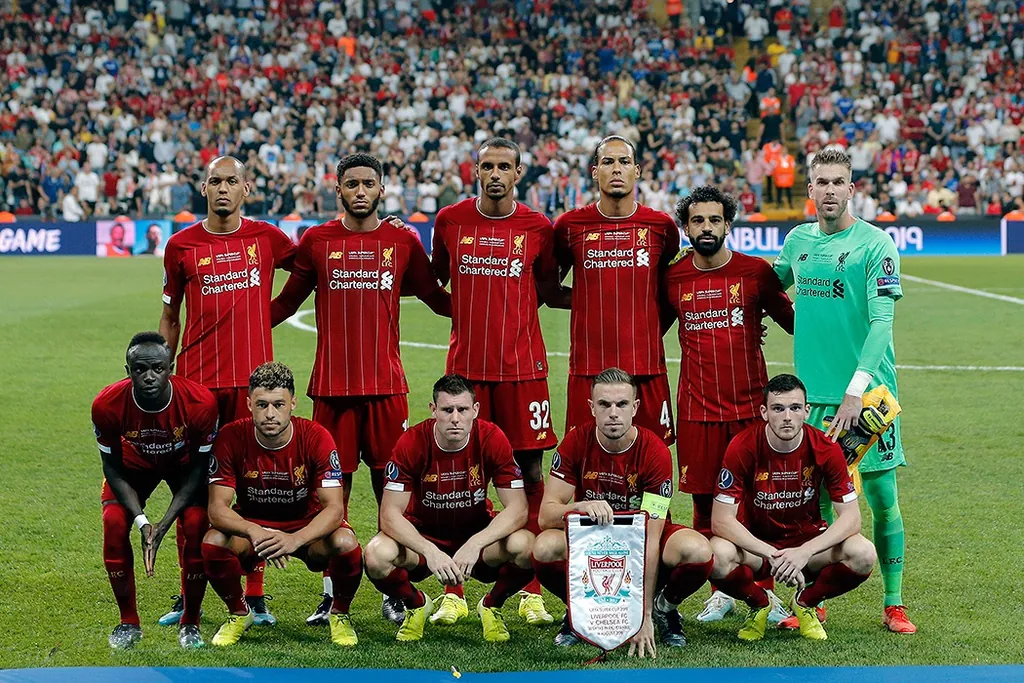 Liverpool and Chelsea in their 2019-20 shirts at the UEFA Super Cup, August 2019